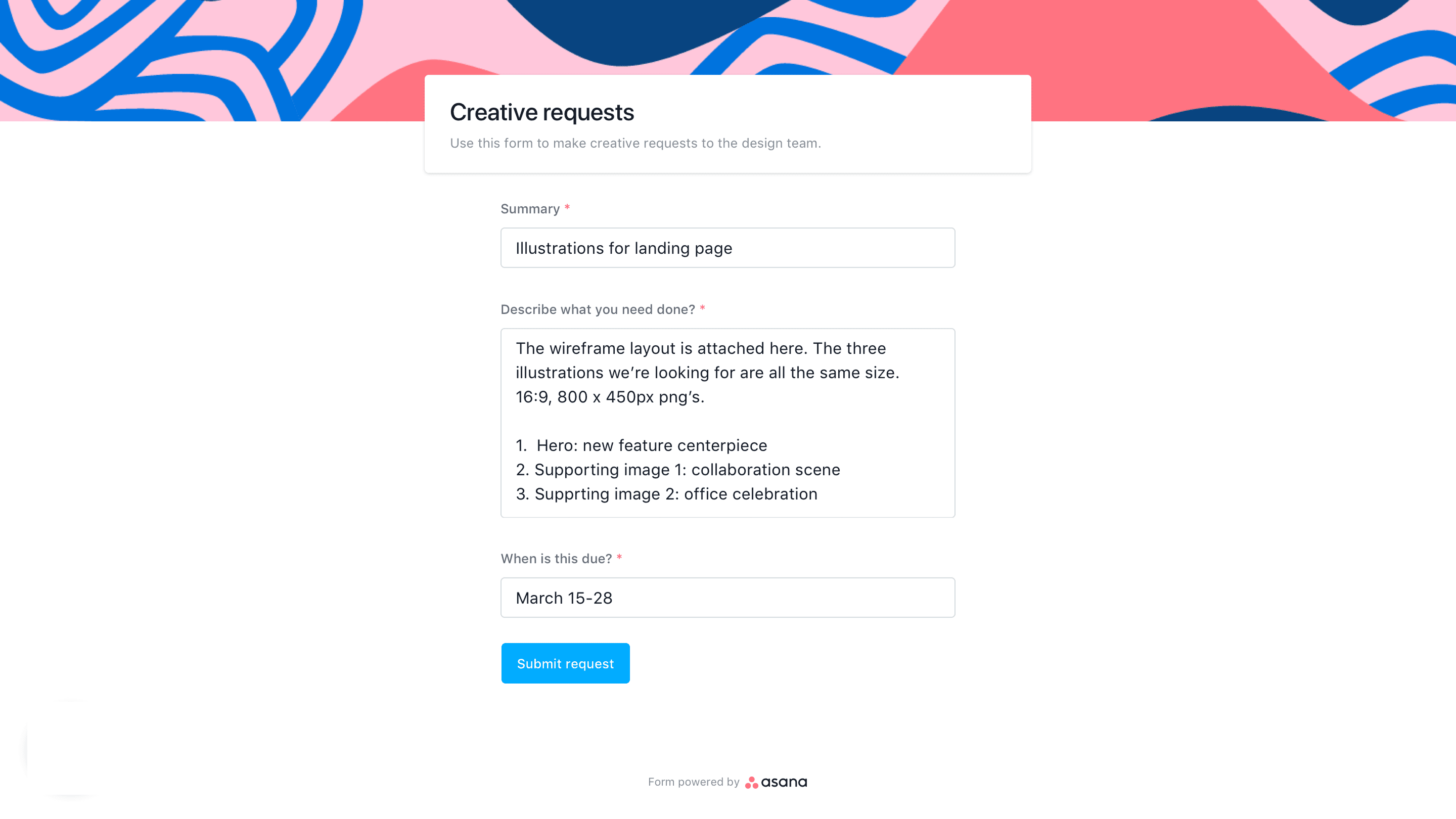 Public-facing creative request form