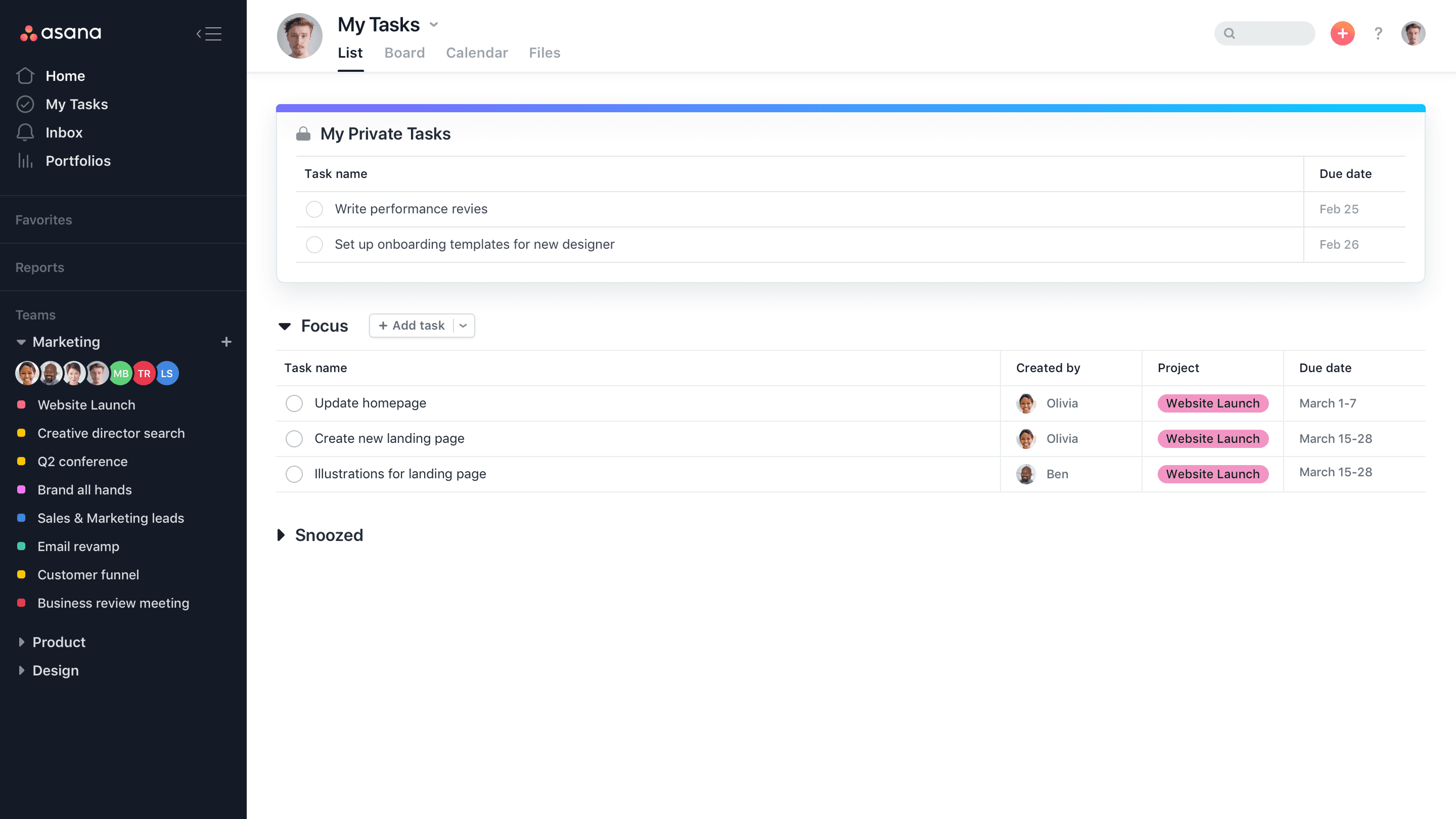 My Tasks with Focus and Private Tasks