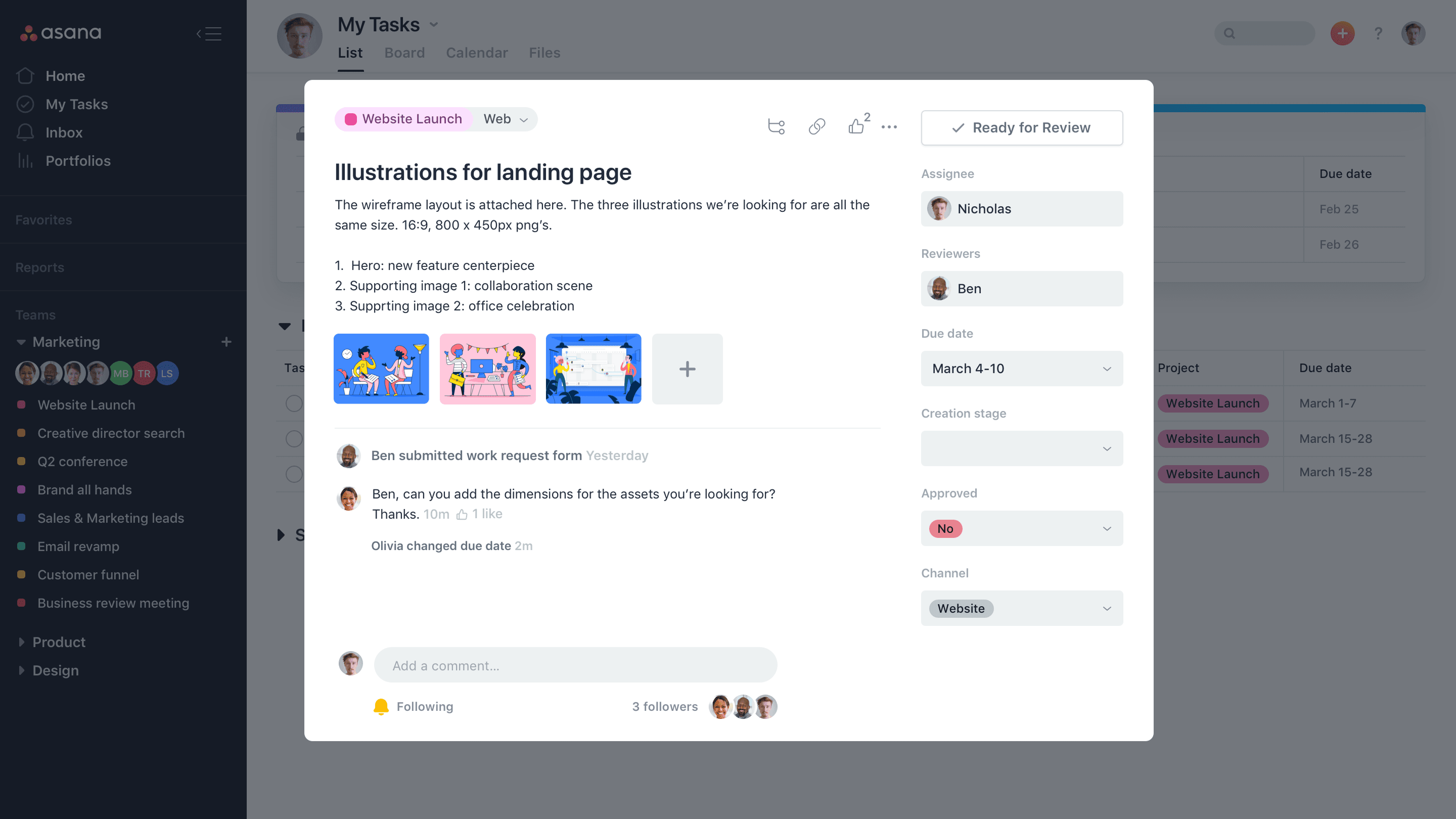 Task detail modal