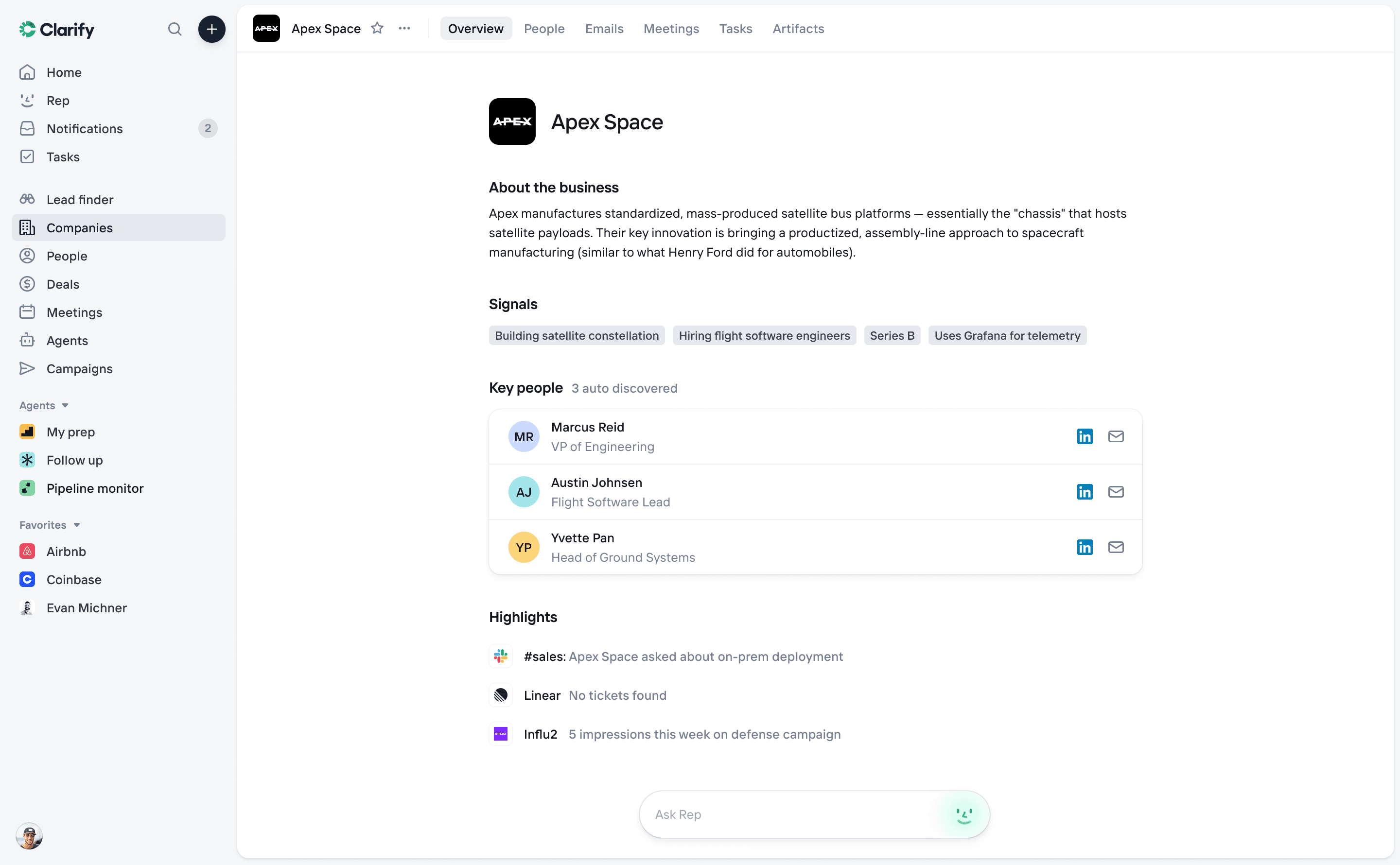 Clarify company profile