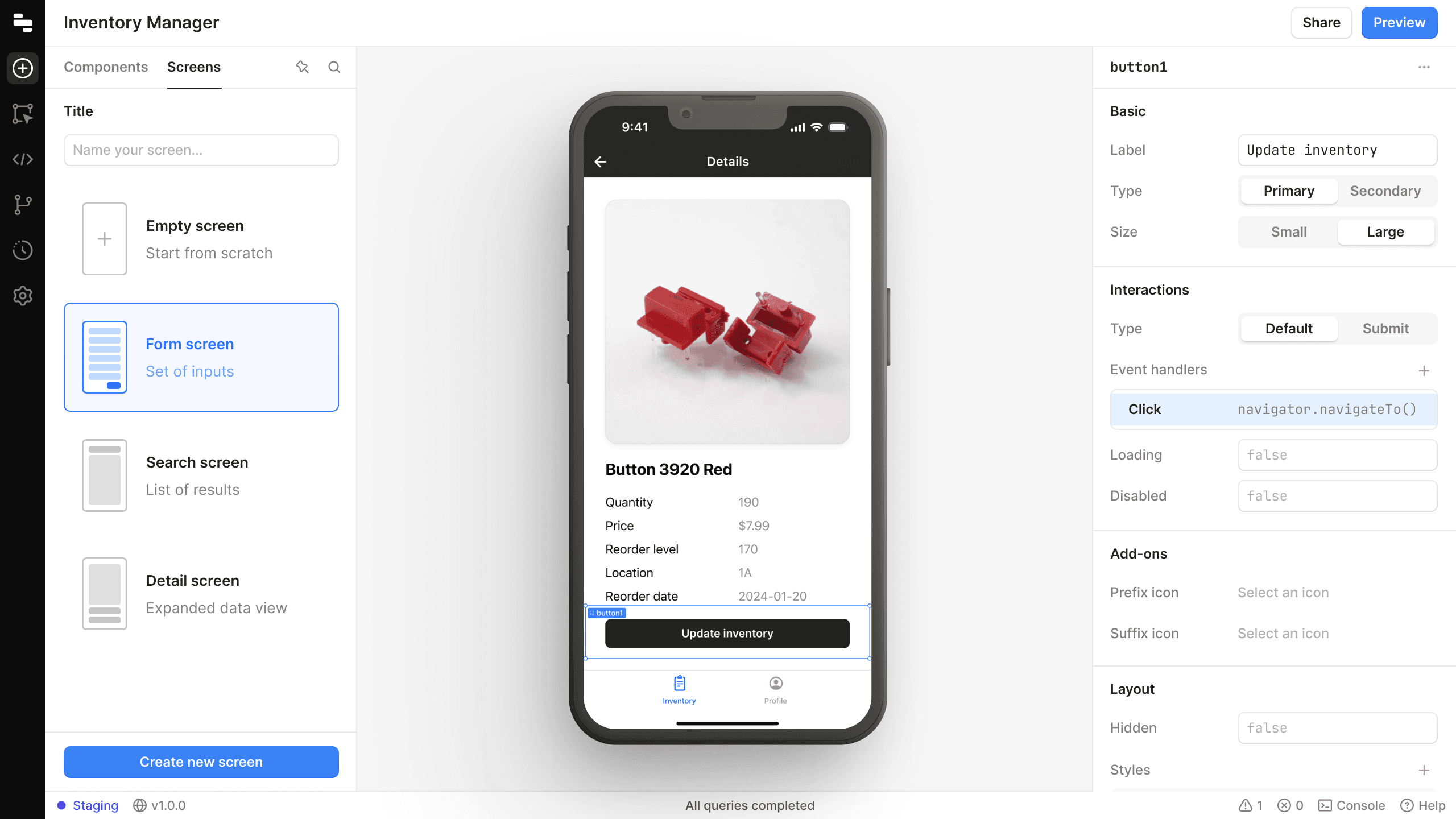 Retool Mobile screen templates