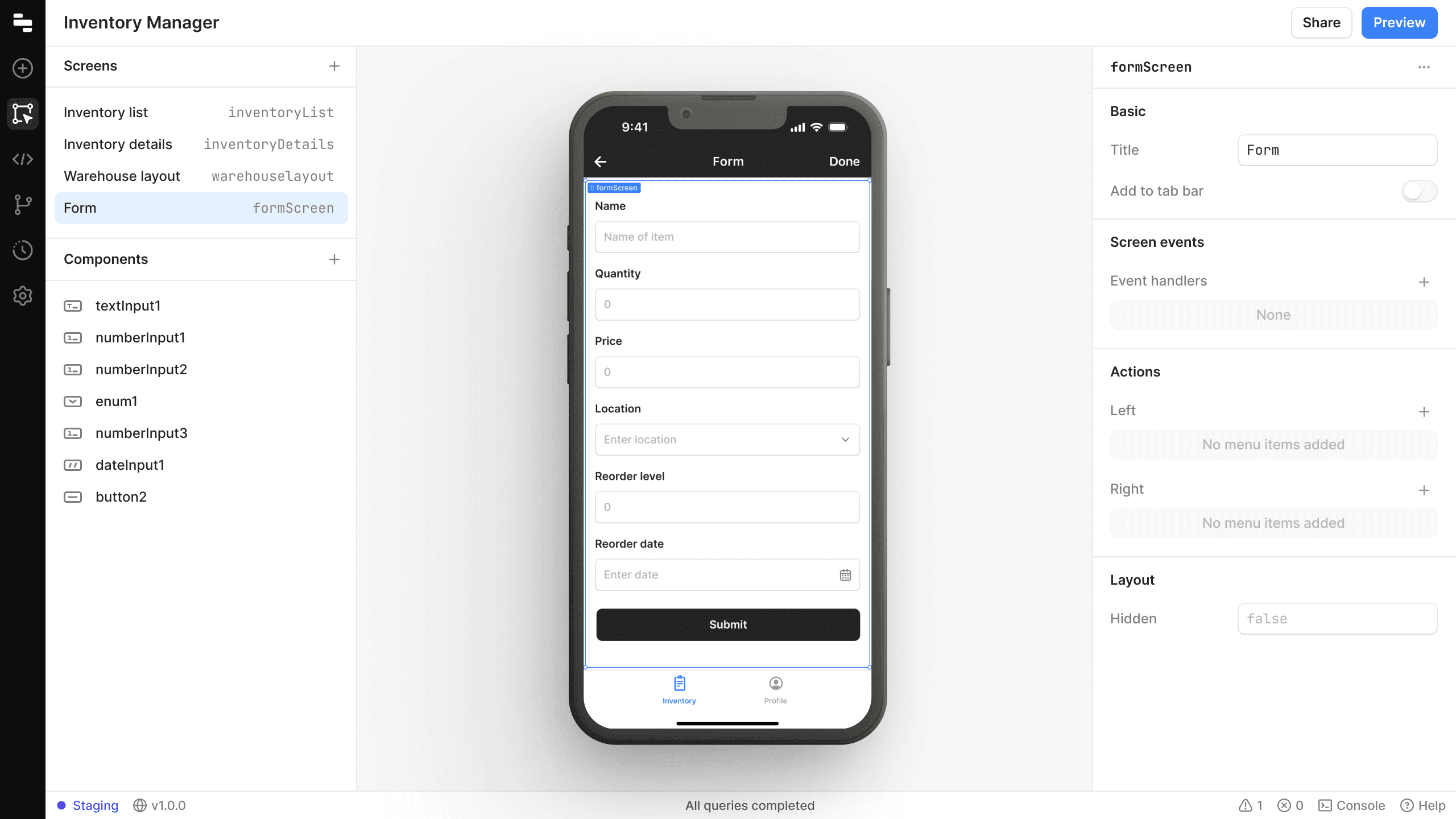 Retool Mobile generated form preview